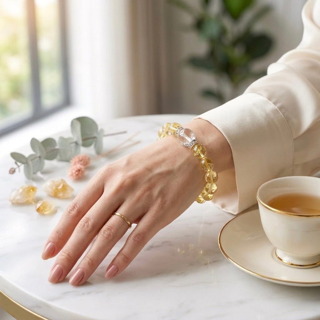 Natural Citrine & Faceted Quartz Design Bracelet × #BR-006