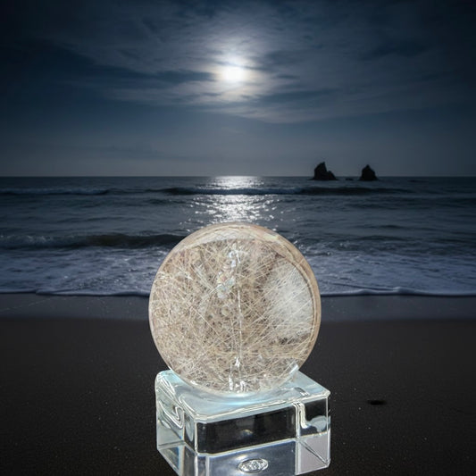 Platinum Rutile Quartz Sphere 最高品質プラチナルチルクォーツ (丸玉) 100g 41mm  #RUT-055