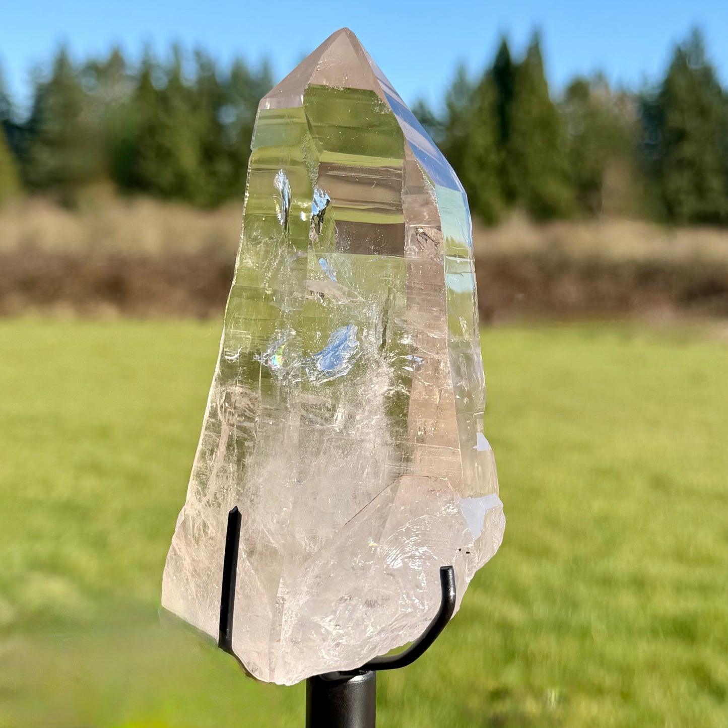 Ultra-Clear Lemurian Seed Quartz Point - Includes Custom Gallery Stand レムリアンシード・クォーツ クリスタルポイント(虹入)  - カスタムスタンド付#LQ-058