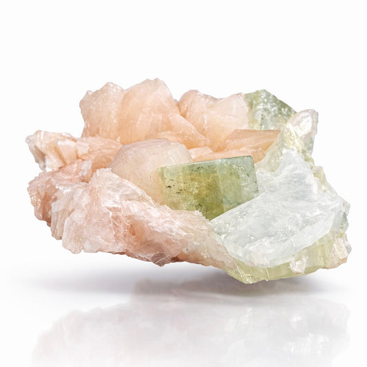 Green Apophyllite & Peach Stilbite Cluster 8.61 oz (244g)グリーンアポフィライト with ピーチスティルバイト#AP-103