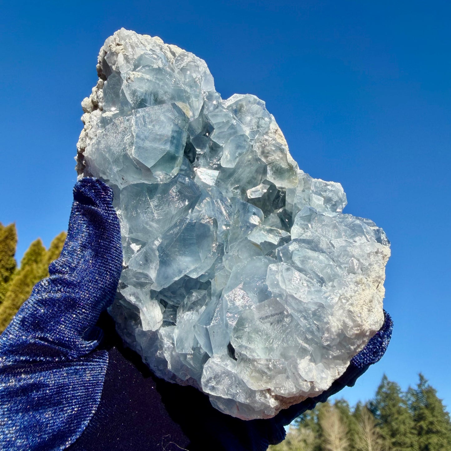 Blue Calcite Cluster with Custom Display Stand　ブルーカルサイト　＃BC-054