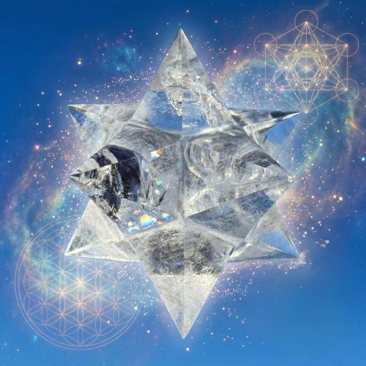 12-Point Master Merkaba Star – Clear Quartz w/🌈　マカバスター12ポイント78mm, 208g＃CQ-073