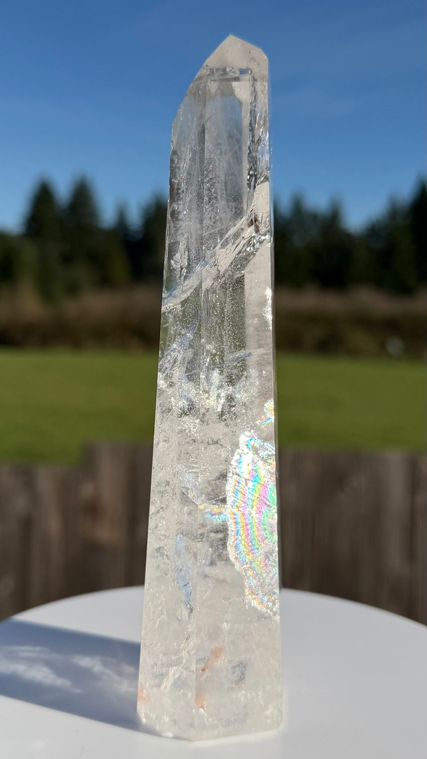 Clear Quartz with Rainbow  17cm(6.7") クリアクォーツ（レインボー入り）#CQ-001