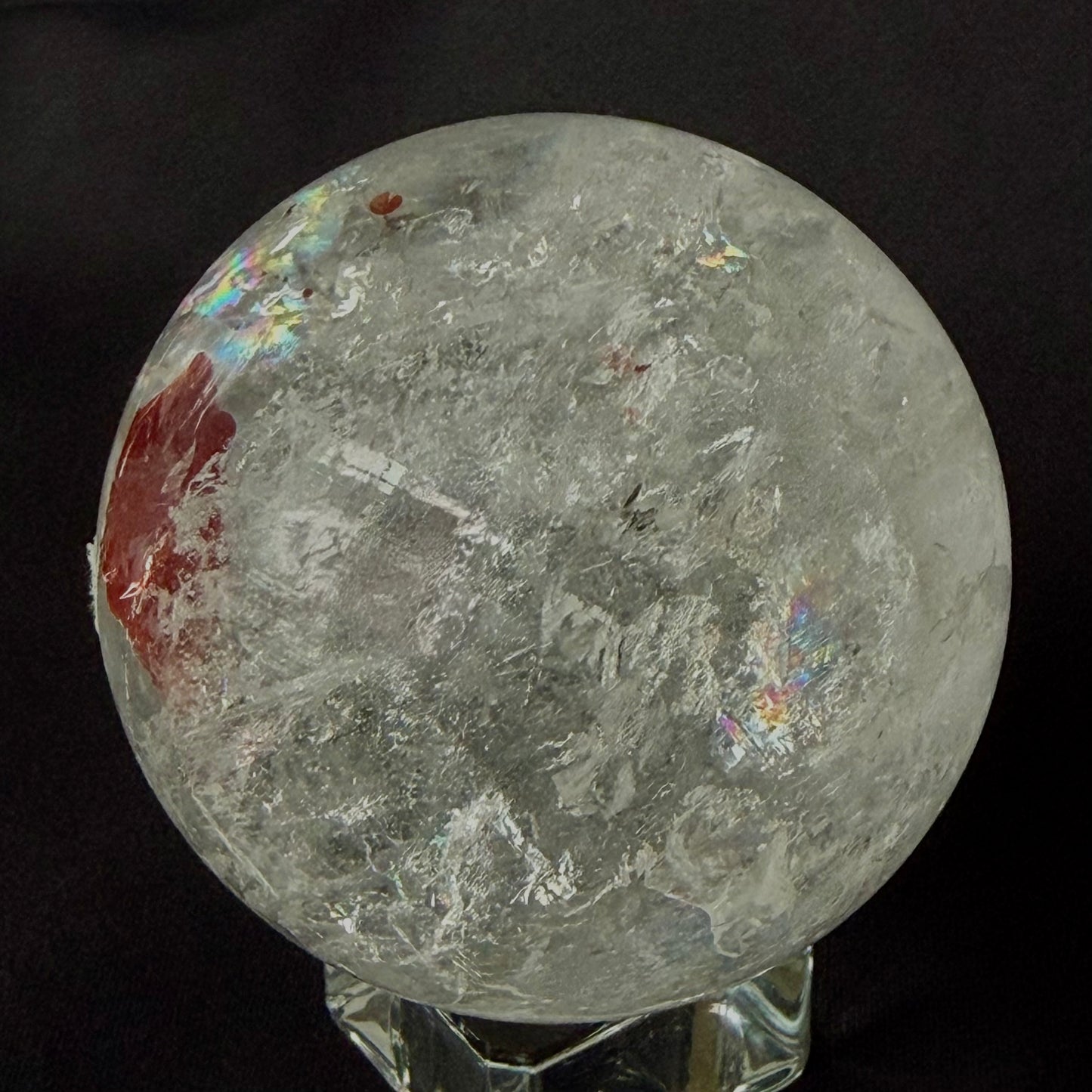 Quartz Crystal Ball Red Hematoid & Rainbow 59mm(2.3") 287g #CQ-027