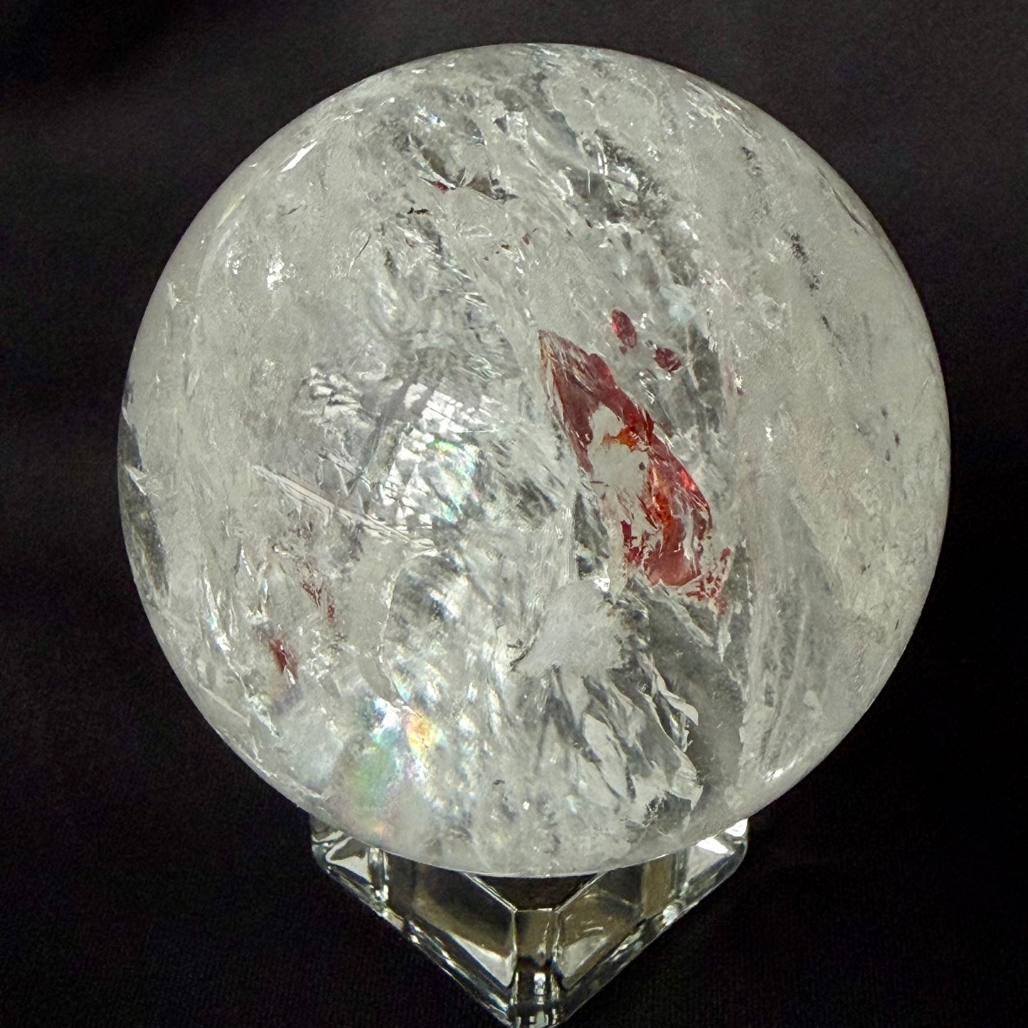 Quartz Crystal Ball Red Hematoid & Rainbow 59mm(2.3") 287g #CQ-027