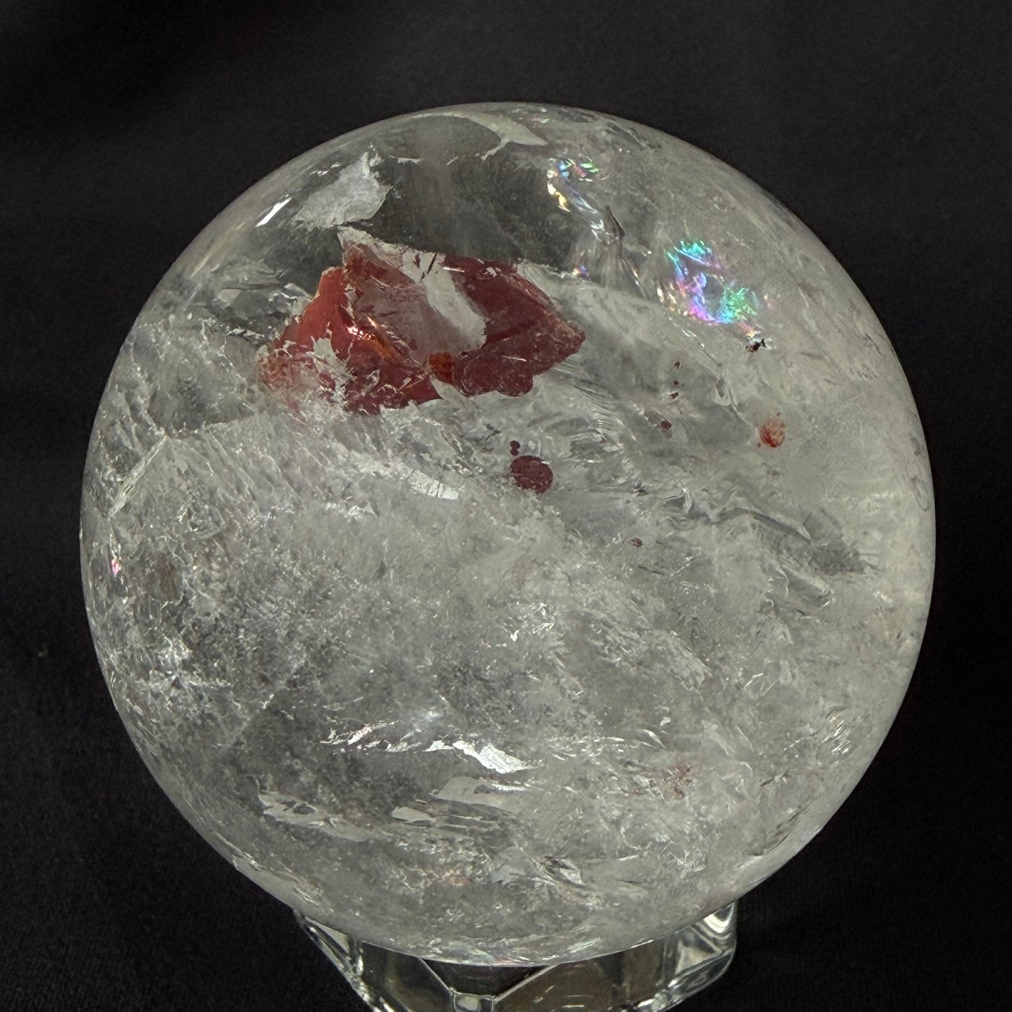 Quartz Crystal Ball Red Hematoid & Rainbow 59mm(2.3") 287g #CQ-027