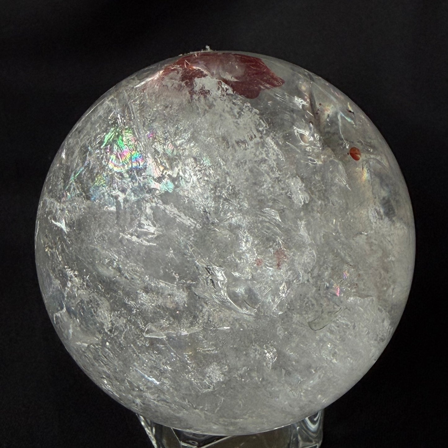 Quartz Crystal Ball Red Hematoid & Rainbow 59mm(2.3") 287g #CQ-027