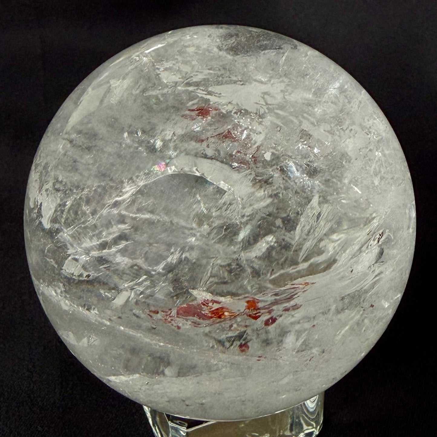 Quartz Crystal Ball Red Hematoid & Rainbow 59mm(2.3") 287g #CQ-027