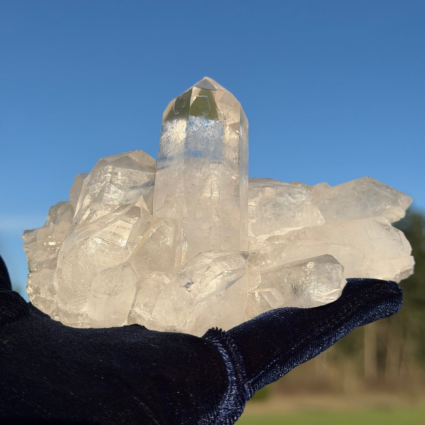 Clear Quartz Cluster w Rainbows クリアクォーツ クラスター 406g #-CQ-045