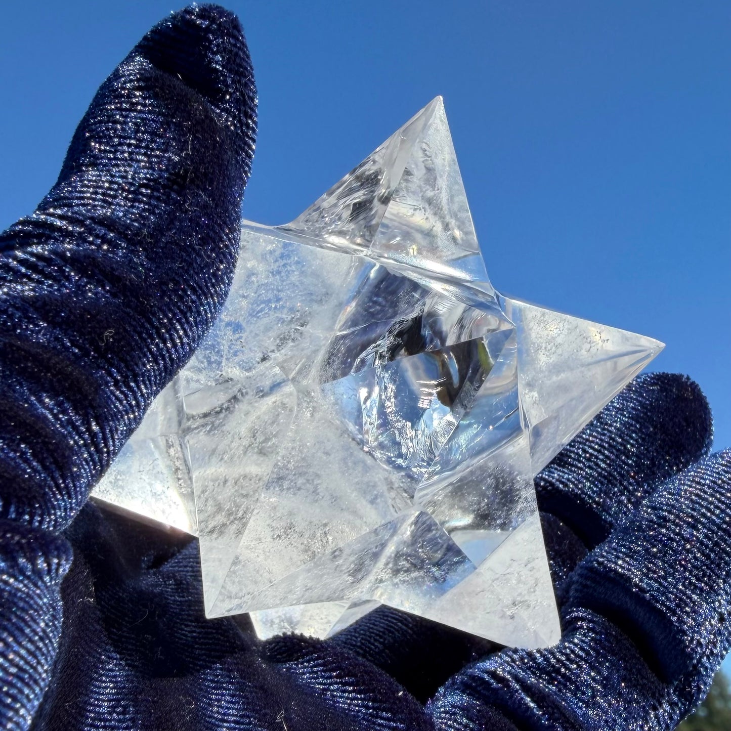 12-Point Master Merkaba Star – Clear Quartz w/🌈　マカバスター12ポイント78mm, 208g＃CQ-073