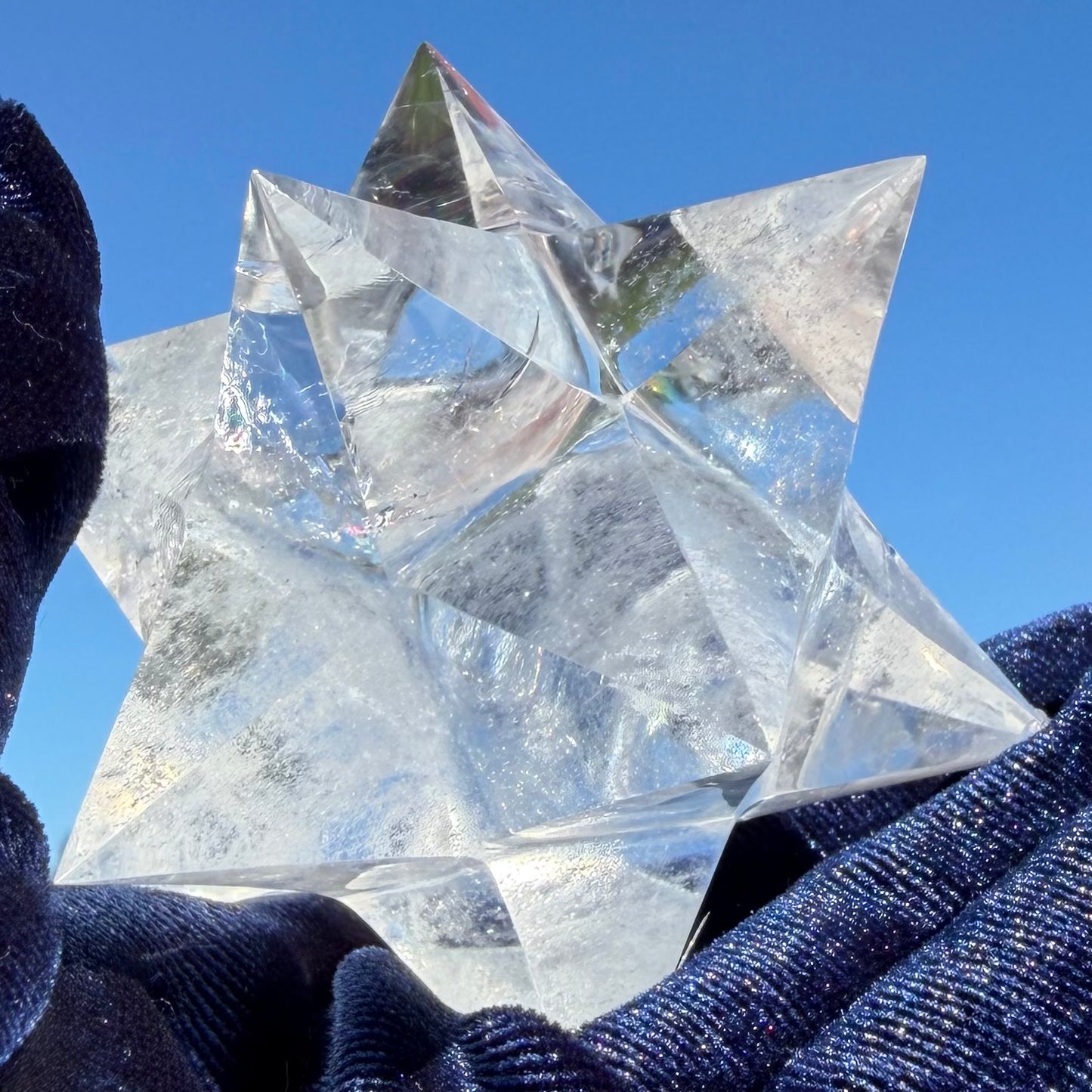 12-Point Master Merkaba Star – Clear Quartz w/🌈　マカバスター12ポイント78mm, 208g＃CQ-073