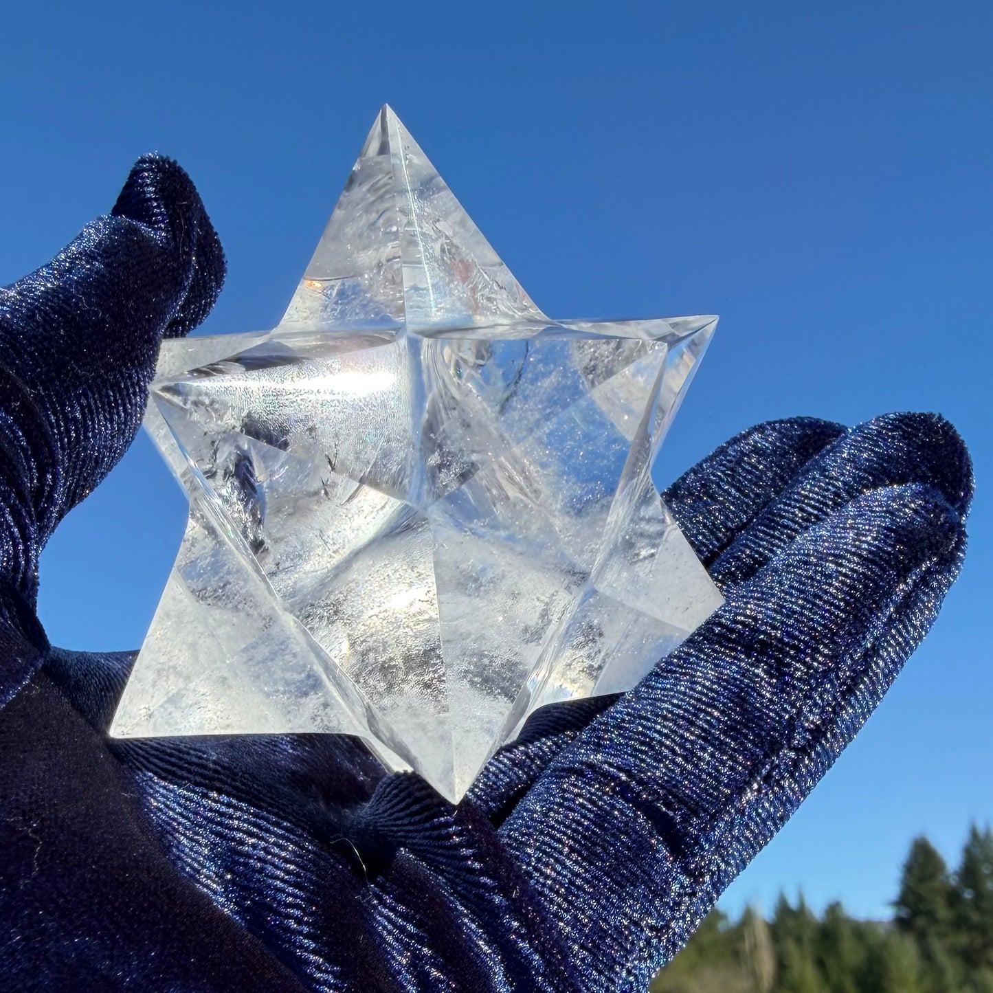 12-Point Master Merkaba Star – Clear Quartz w/🌈　マカバスター12ポイント78mm, 208g＃CQ-073