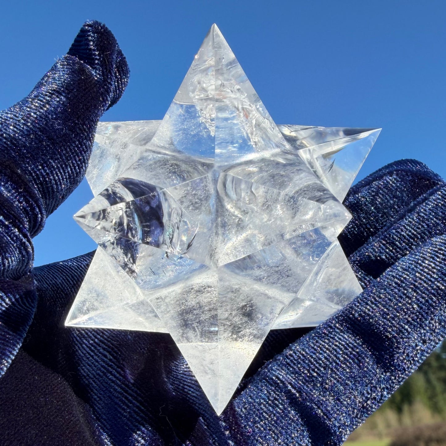 12-Point Master Merkaba Star – Clear Quartz w/🌈　マカバスター12ポイント78mm, 208g＃CQ-073