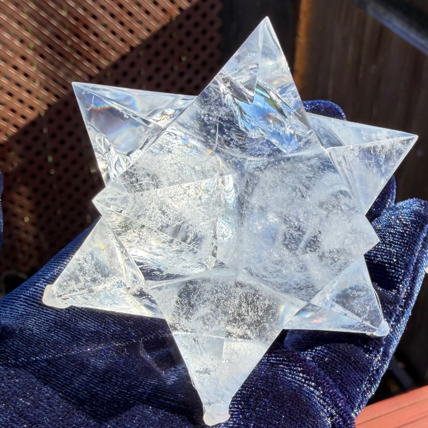 12-Point Master Merkaba Star – Clear Quartz w/🌈　マカバスター12ポイント78mm, 208g＃CQ-073