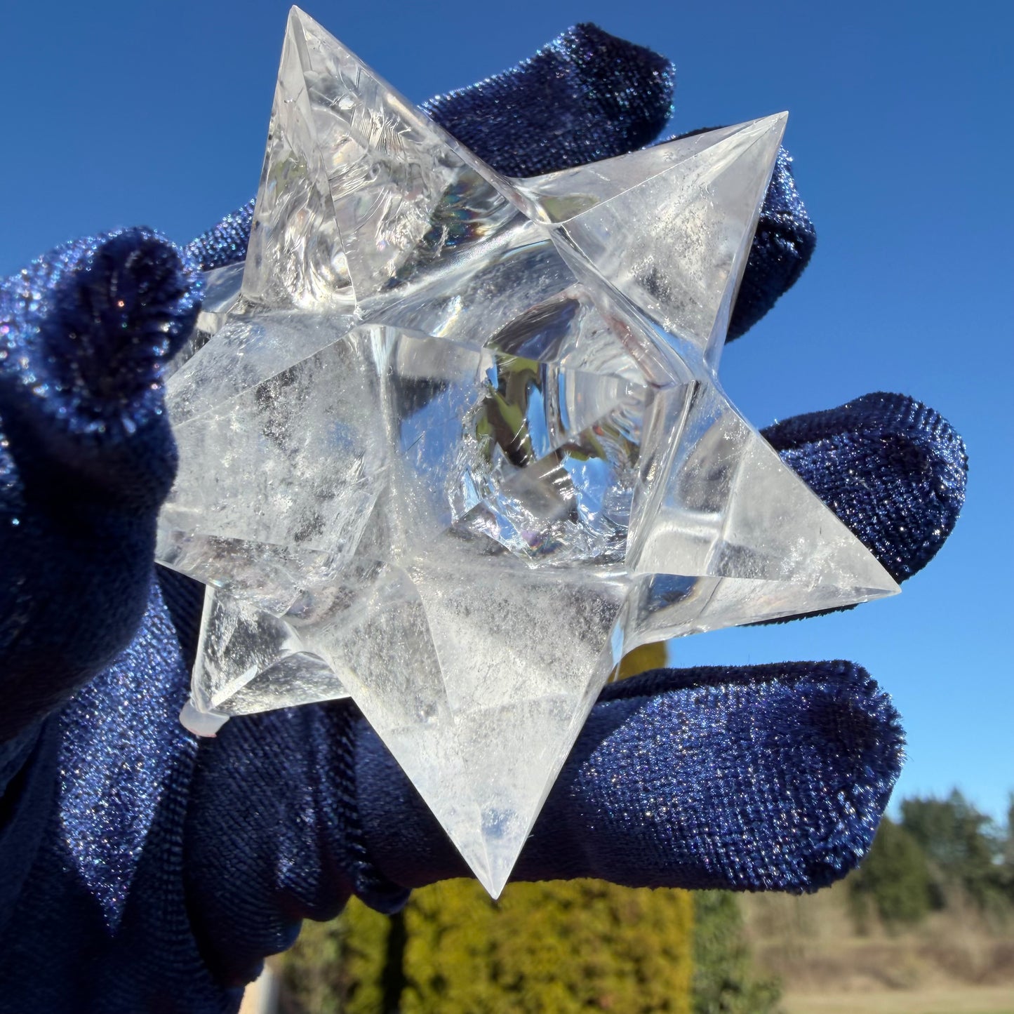 12-Point Master Merkaba Star – Clear Quartz w/🌈　マカバスター12ポイント78mm, 208g＃CQ-073