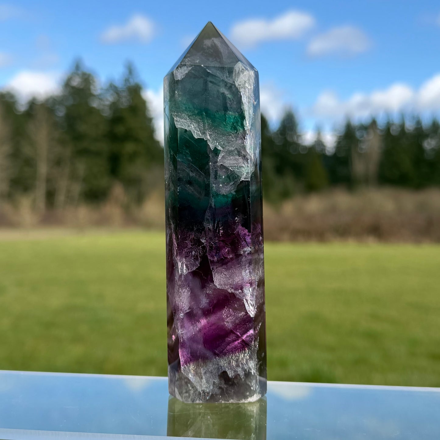 Rainbow-infused Fluorite Tower 5.9in 150mm #F-070