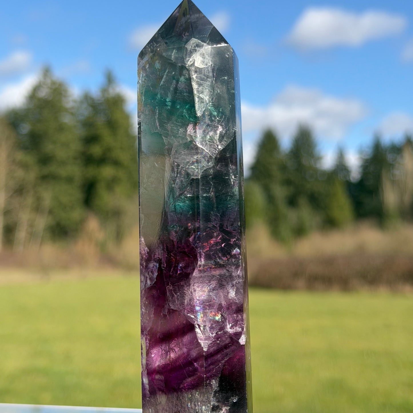 Rainbow-infused Fluorite Tower 5.9in 150mm #F-070