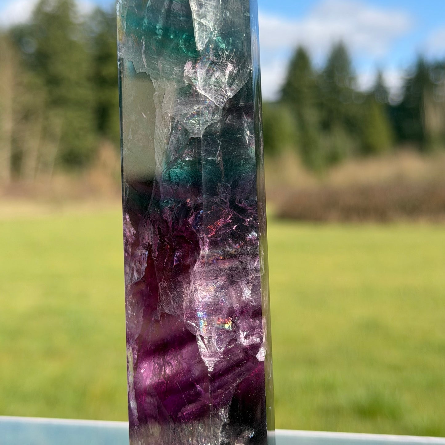 Rainbow-infused Fluorite Tower 5.9in 150mm #F-070