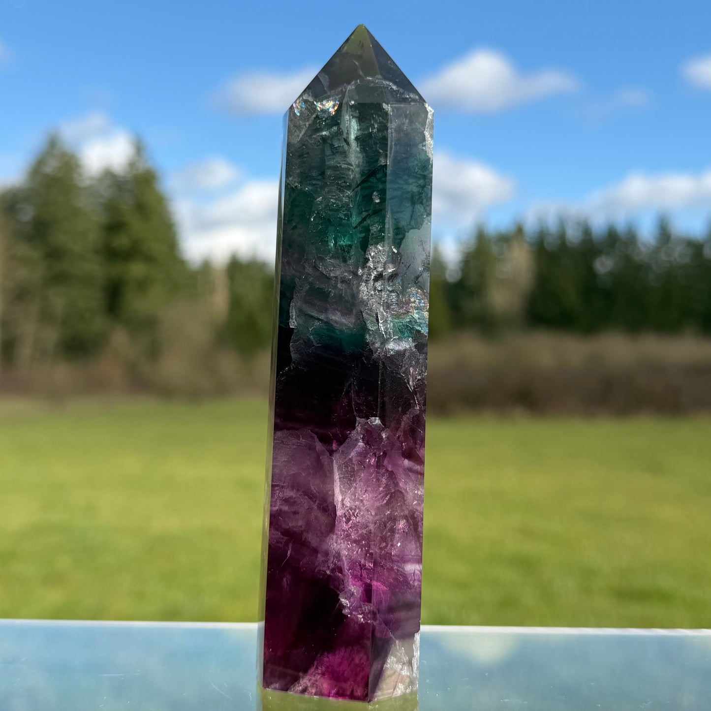 Rainbow-infused Fluorite Tower 5.9in 150mm #F-070