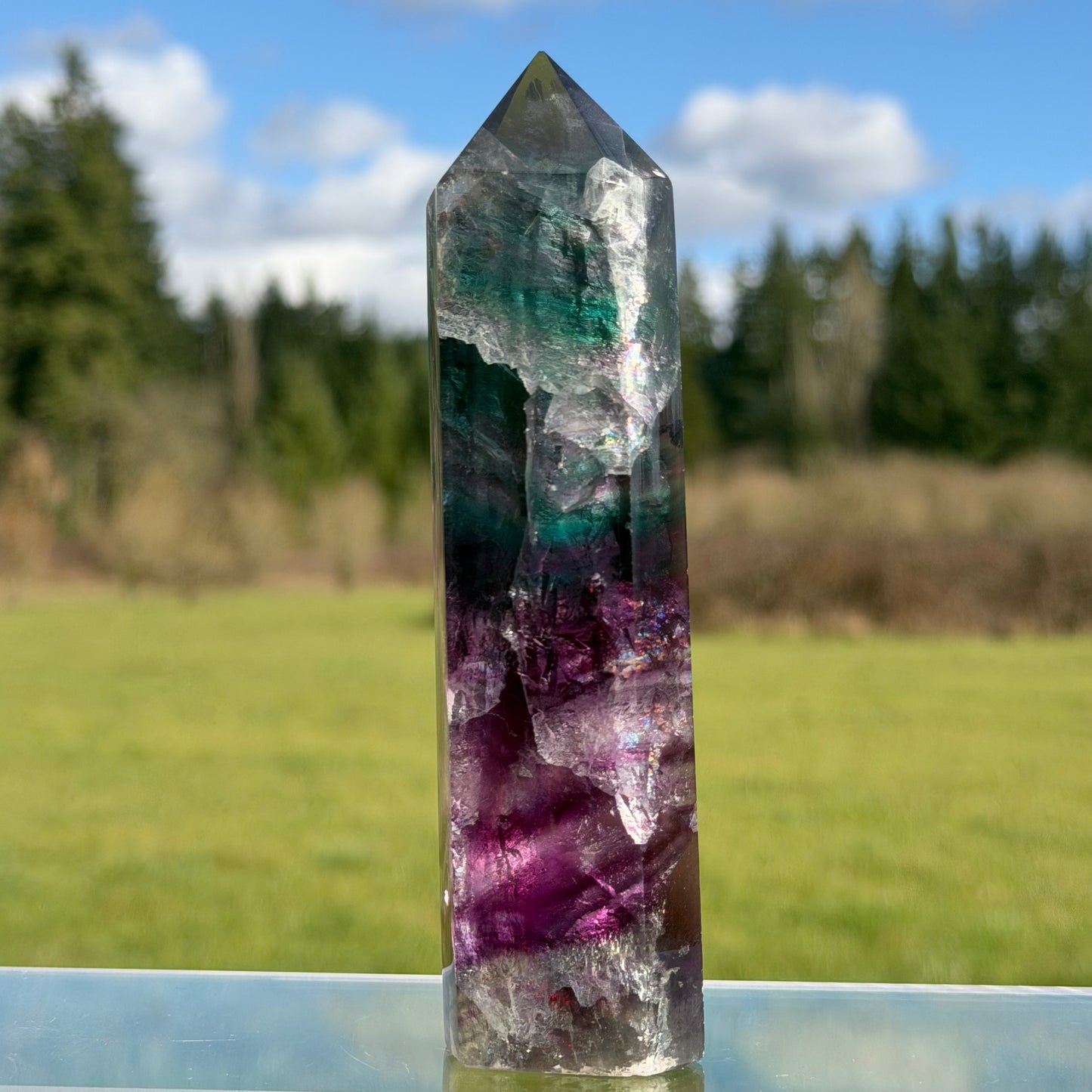 Rainbow-infused Fluorite Tower 5.9in 150mm #F-070