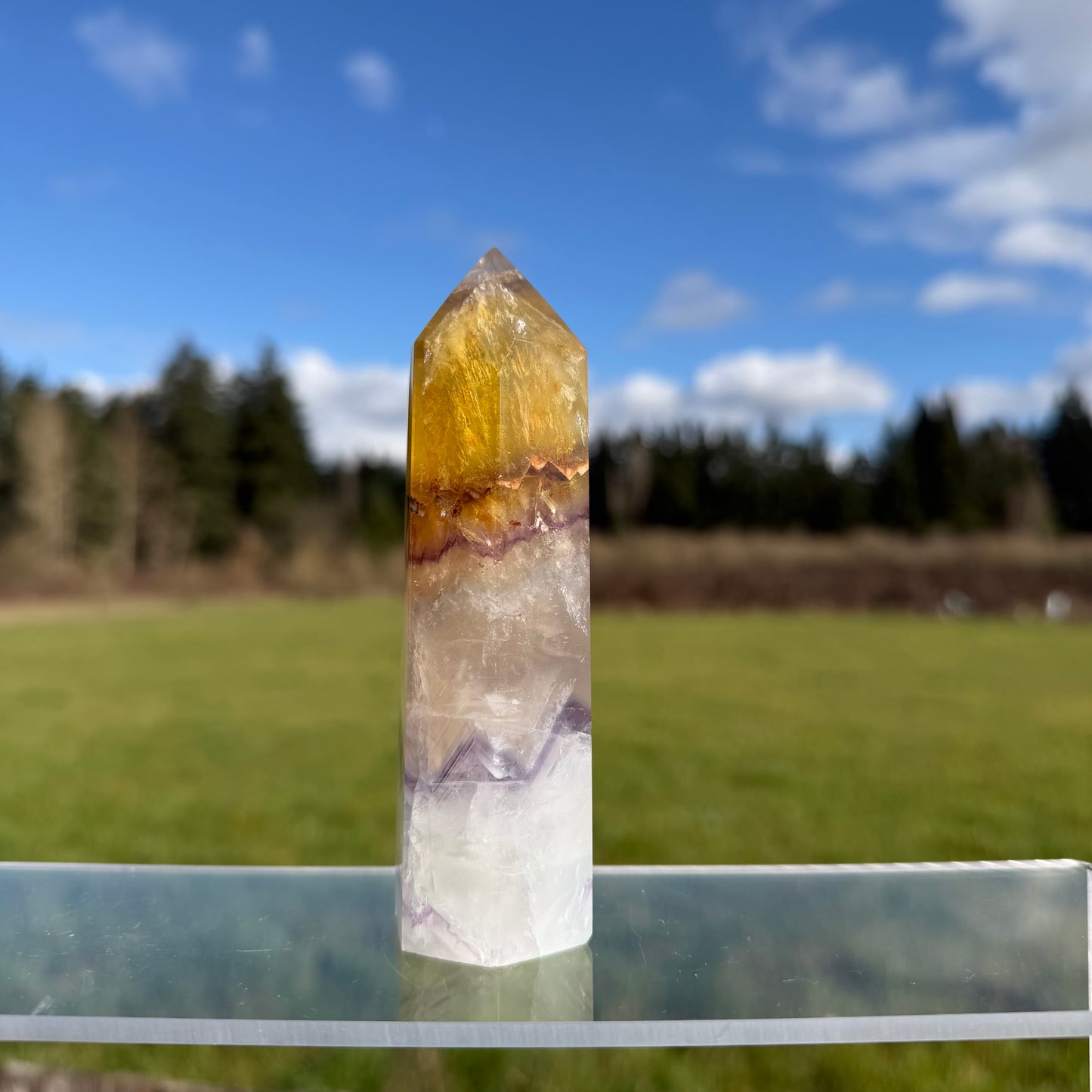 Golden Sun & Rainbow Iris Fluorite Tower フローライト・タワー 126mm #F-071