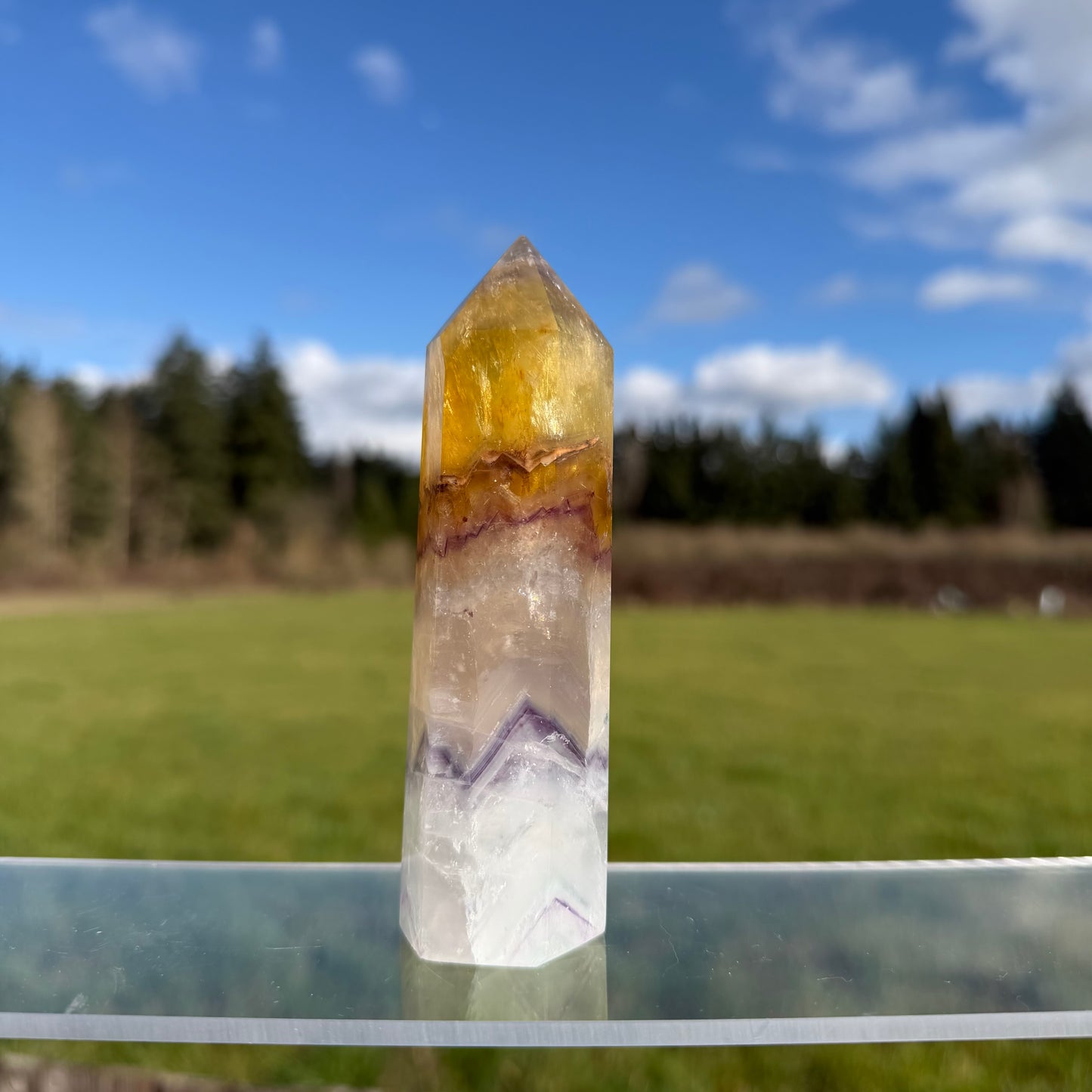 Golden Sun & Rainbow Iris Fluorite Tower フローライト・タワー 126mm #F-071