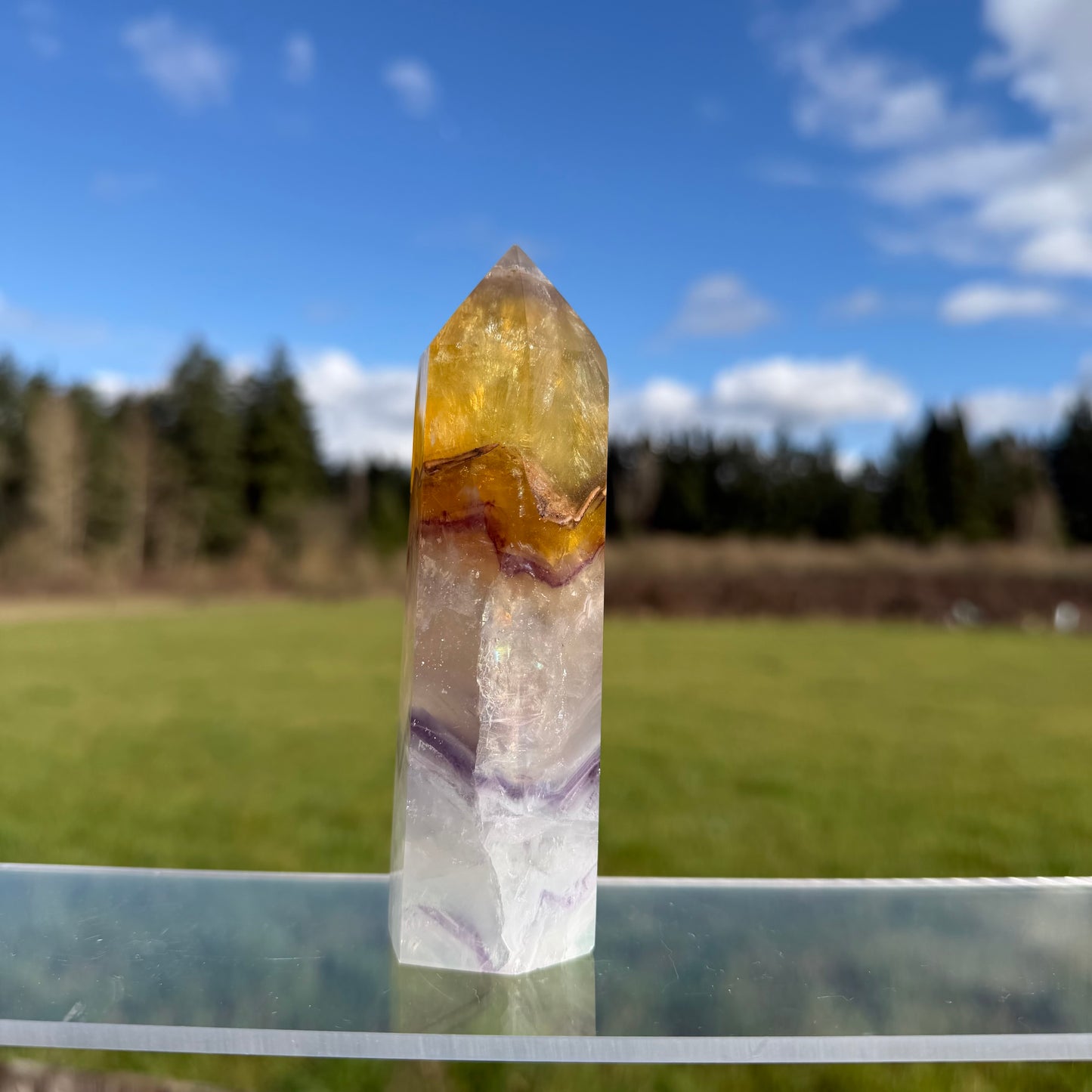 Golden Sun & Rainbow Iris Fluorite Tower フローライト・タワー 126mm #F-071