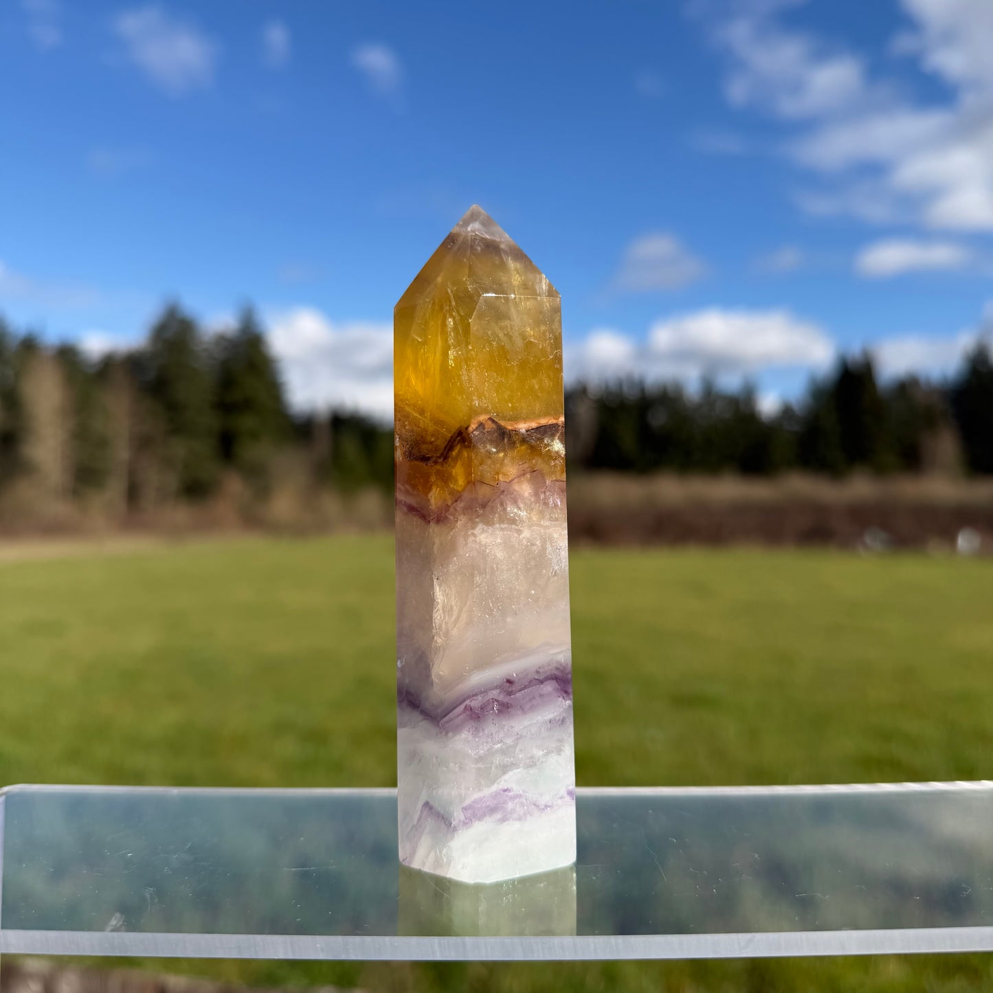 Golden Sun & Rainbow Iris Fluorite Tower フローライト・タワー 126mm #F-071