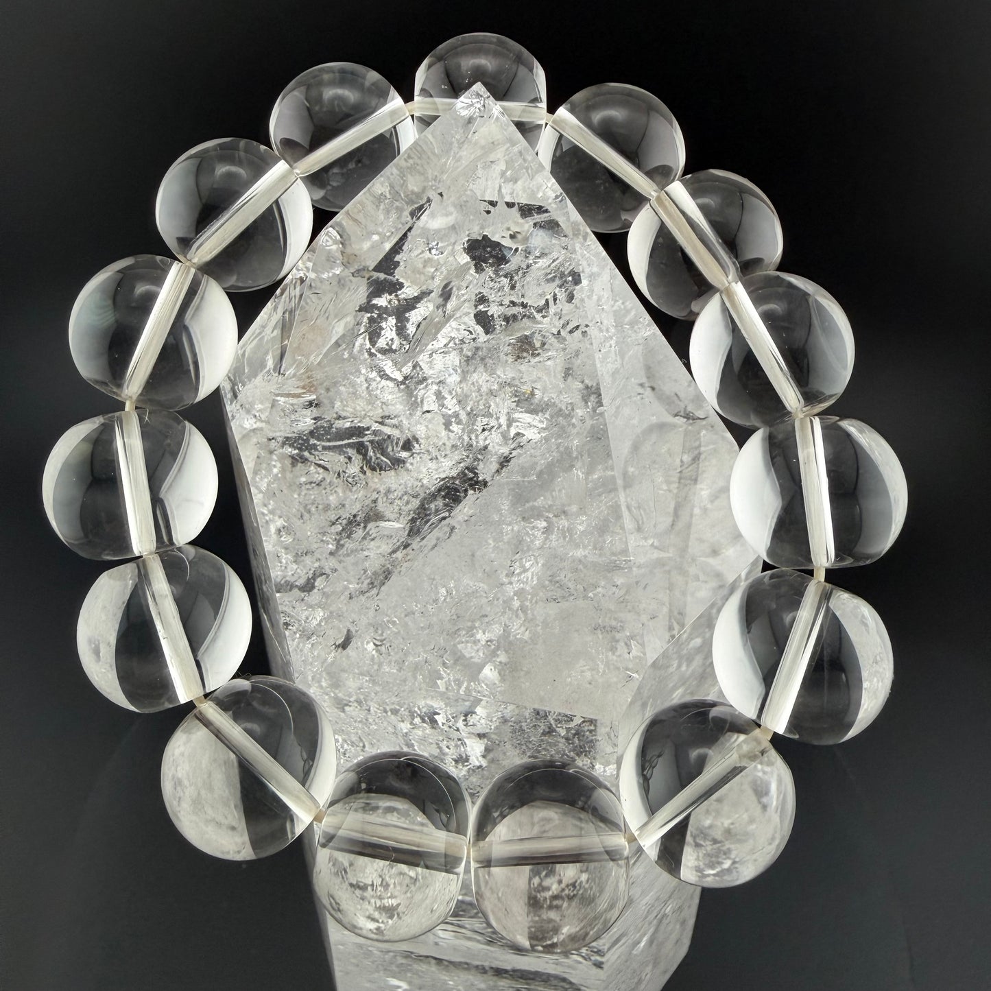 Natural Clear Quartz Large Bead Bracelet 16.5mm #BR-001