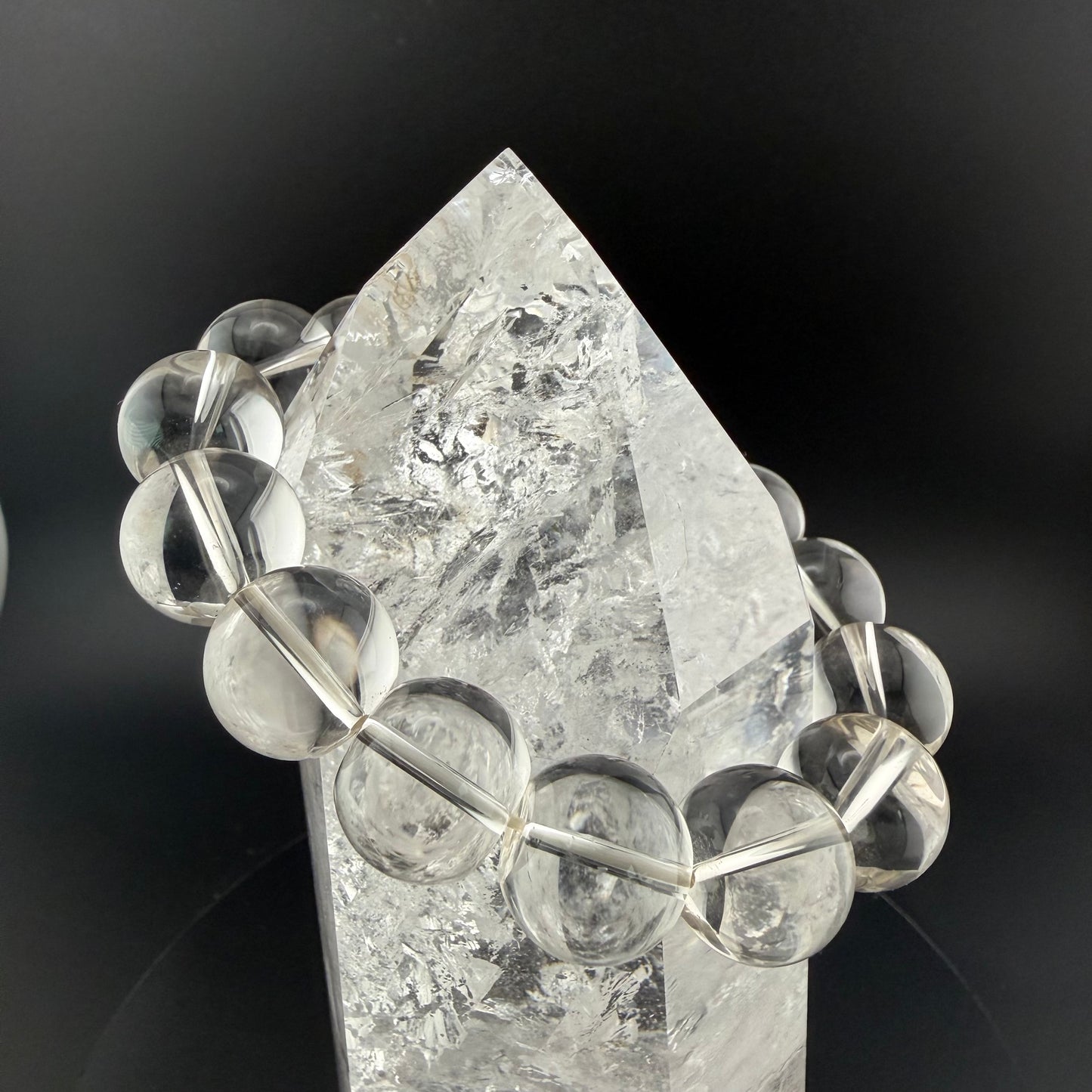 Natural Clear Quartz Large Bead Bracelet 16.5mm #BR-001