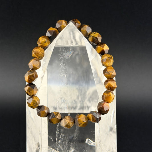 Natural Faceted Tiger's Eye Bead Bracelet タイガーアイ ファセットカット ブレスレット #BR-005