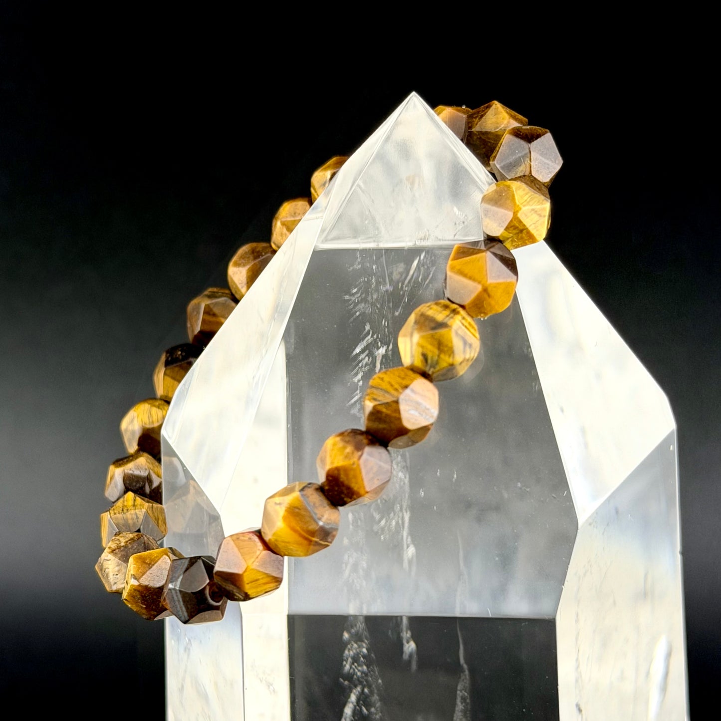 Natural Faceted Tiger's Eye Bead Bracelet タイガーアイ ファセットカット ブレスレット #BR-005