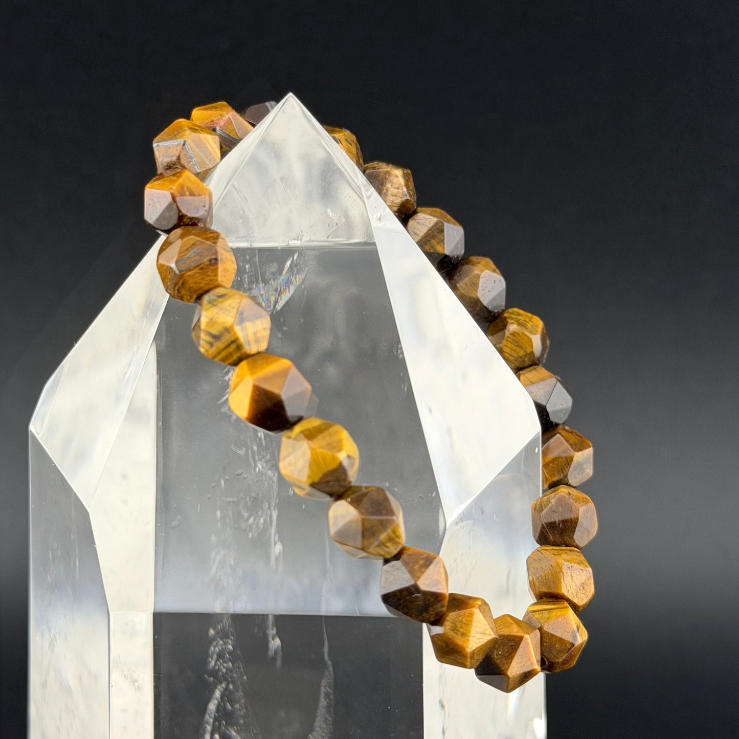 Natural Faceted Tiger's Eye Bead Bracelet タイガーアイ ファセットカット ブレスレット #BR-005