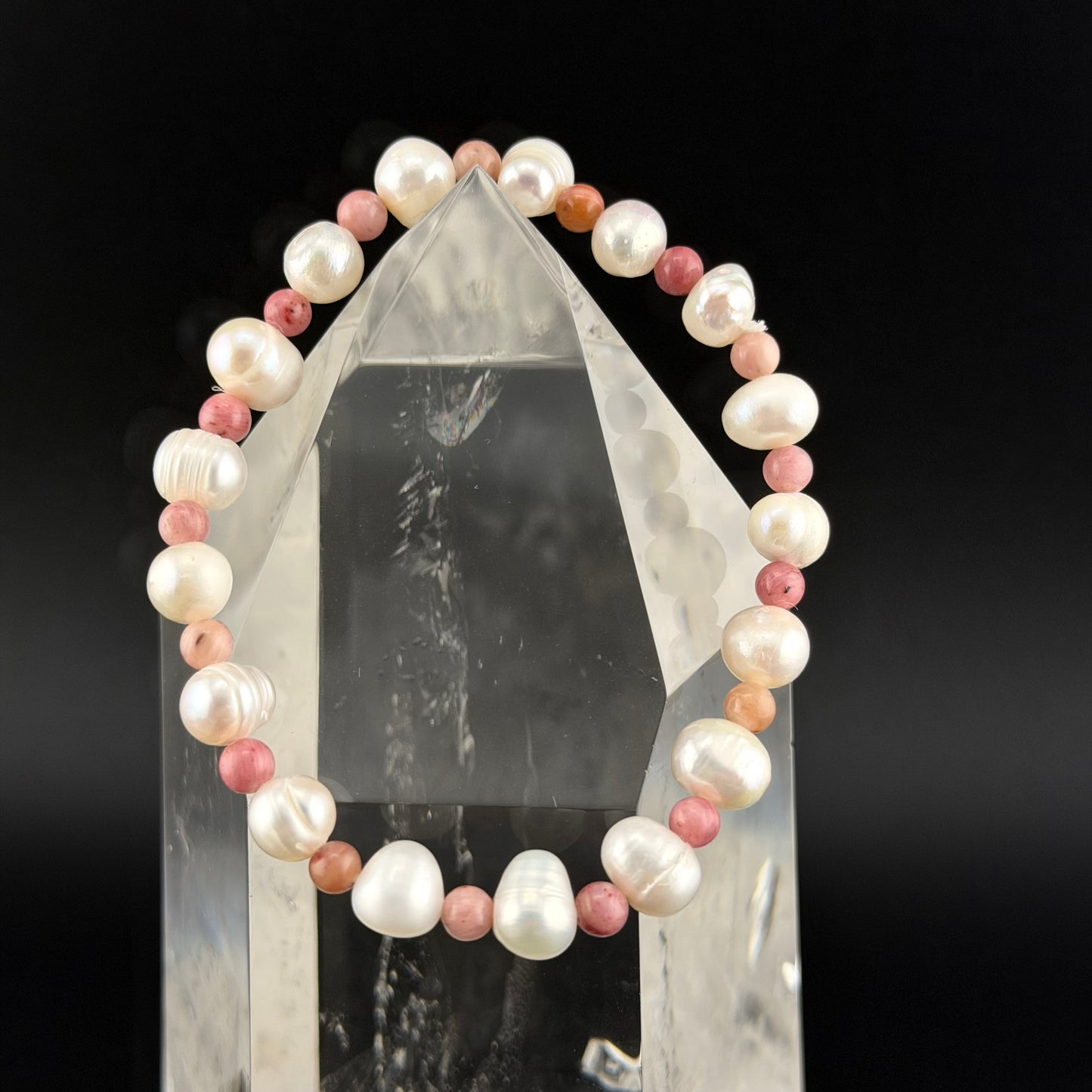 Natural Freshwater Pearl & Rhodonite Bracelet & #BR-008