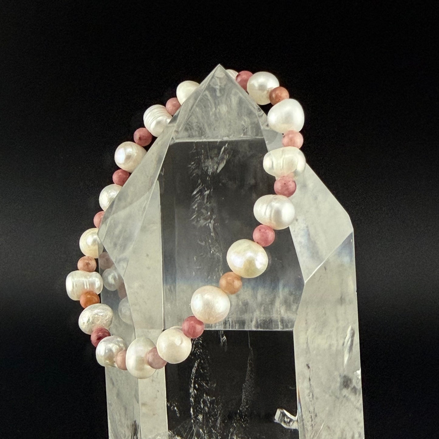 Natural Freshwater Pearl & Rhodonite Bracelet & #BR-008