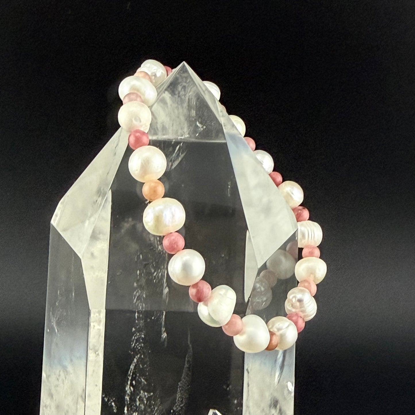Natural Freshwater Pearl & Rhodonite Bracelet & #BR-008