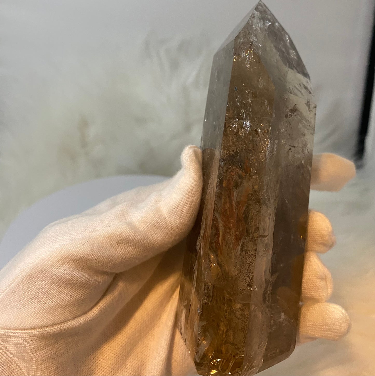 Light-Bearing Smoky Quartz Point (Brazilian, Rainbow Inclusion) 5" ＃SQ-021