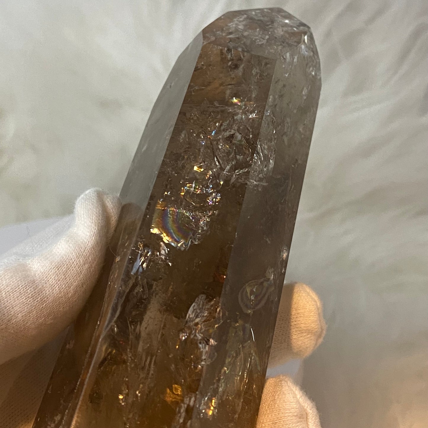 Light-Bearing Smoky Quartz Point (Brazilian, Rainbow Inclusion) 5" ＃SQ-021