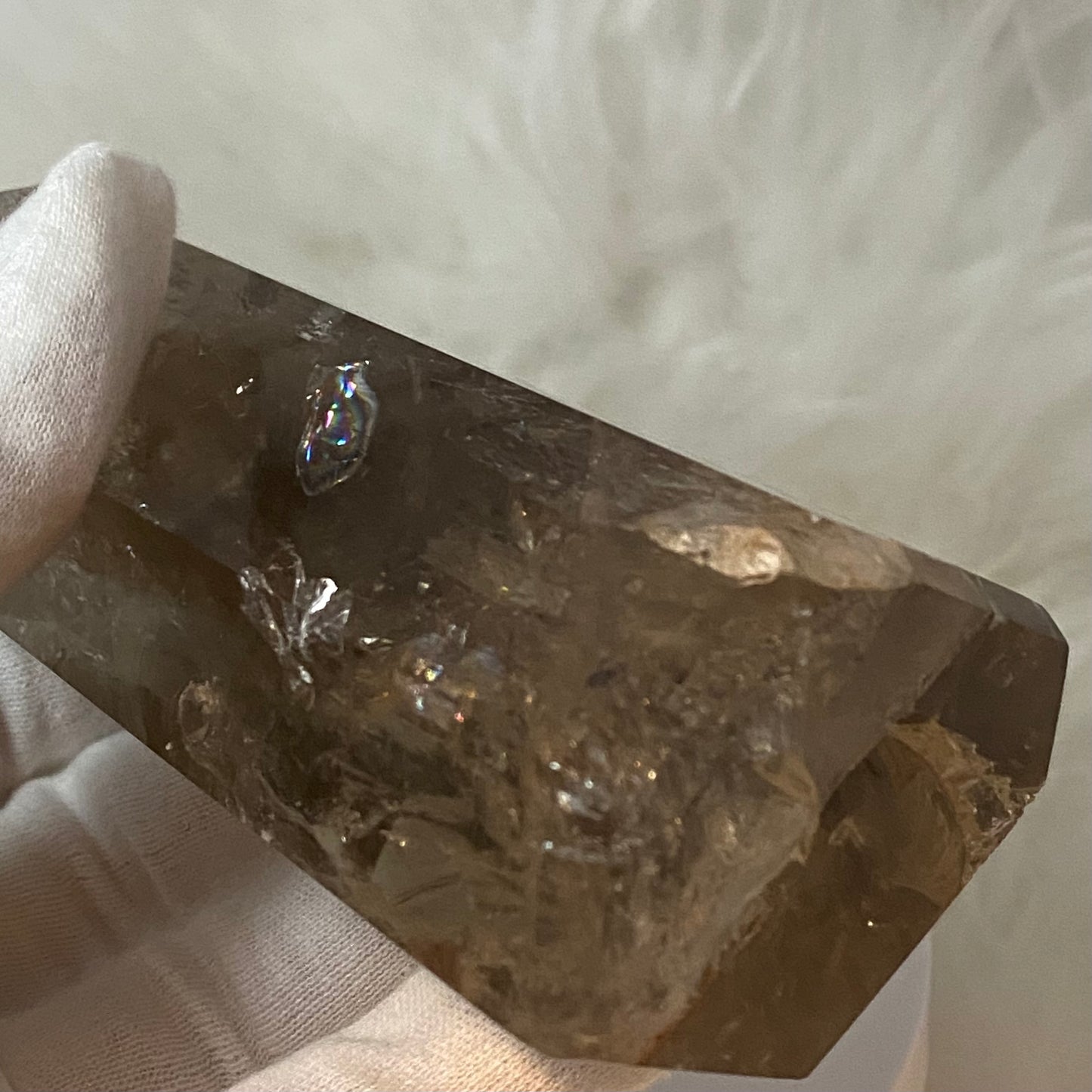 Light-Bearing Smoky Quartz Point (Brazilian, Rainbow Inclusion) 5" ＃SQ-021