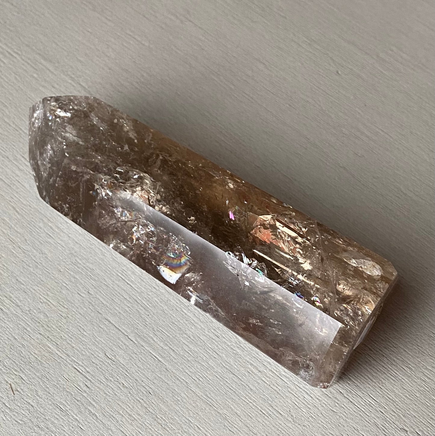 Light-Bearing Smoky Quartz Point (Brazilian, Rainbow Inclusion) 5" ＃SQ-021