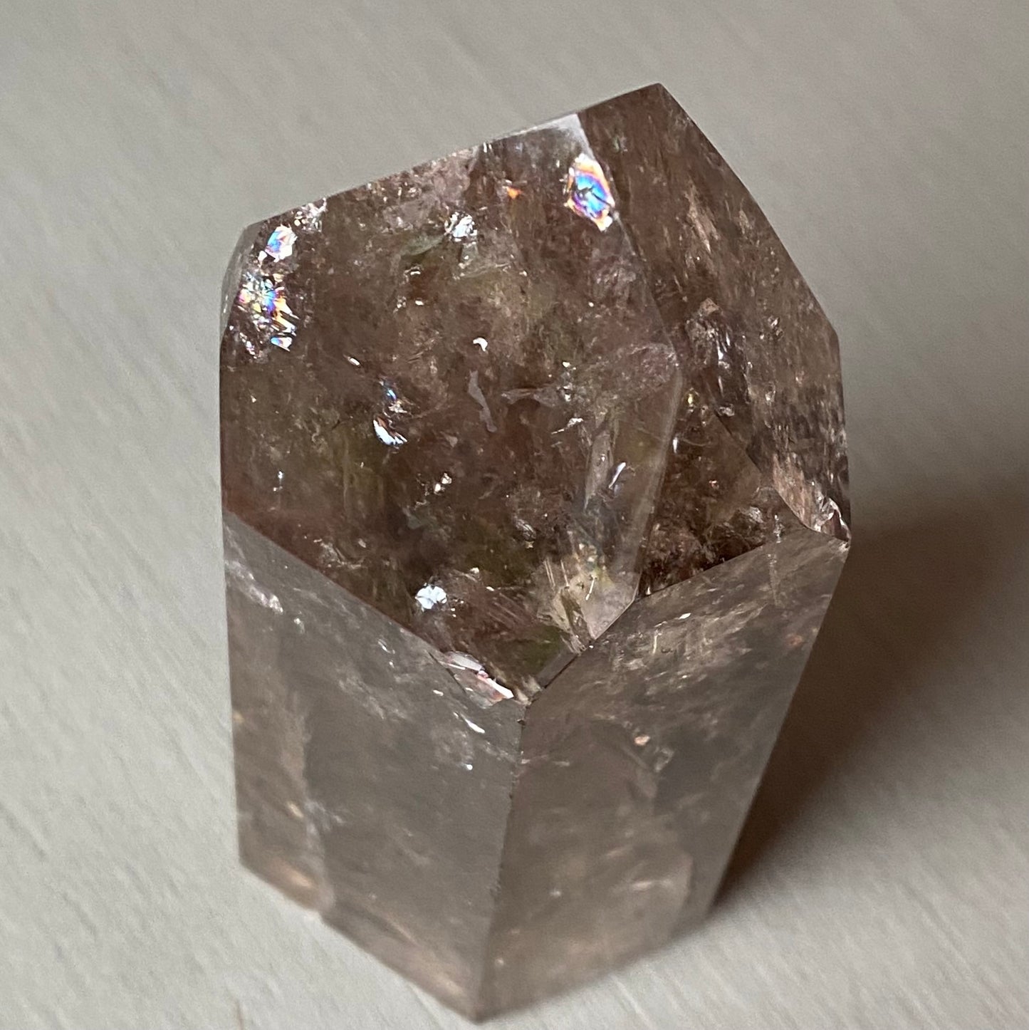 Light-Bearing Smoky Quartz Point (Brazilian, Rainbow Inclusion) 5" ＃SQ-021
