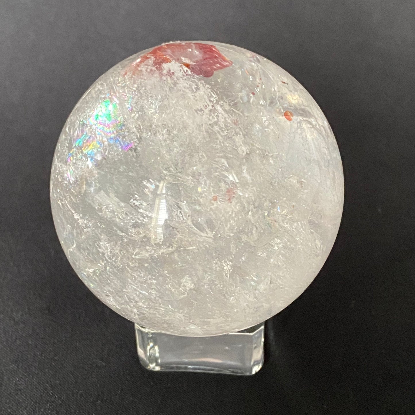 Quartz Crystal Ball Red Hematoid & Rainbow 59mm(2.3") 287g #CQ-027