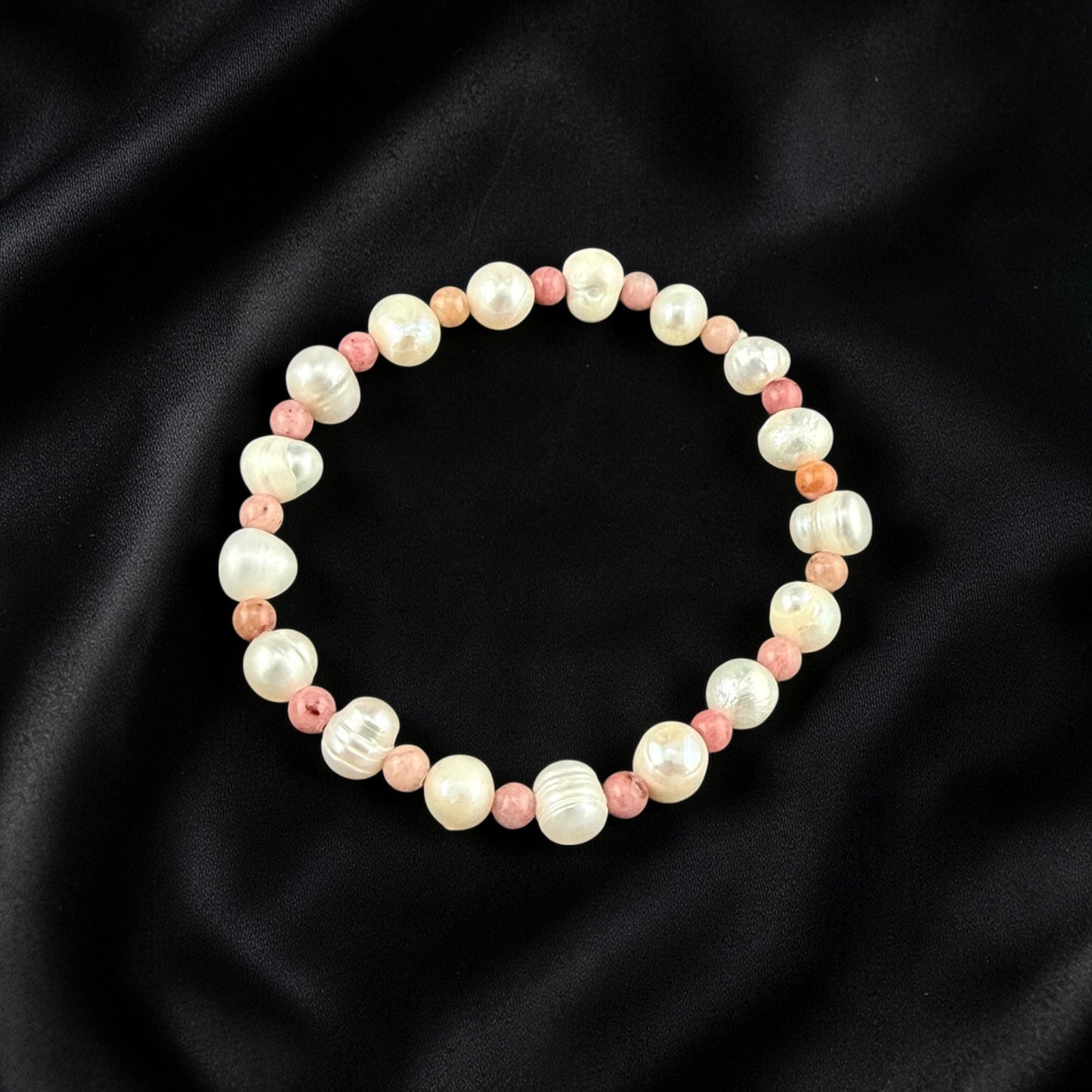 Natural Freshwater Pearl & Rhodonite Bracelet & #BR-008