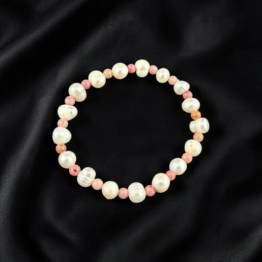 Natural Freshwater Pearl & Rhodonite Bracelet & #BR-008