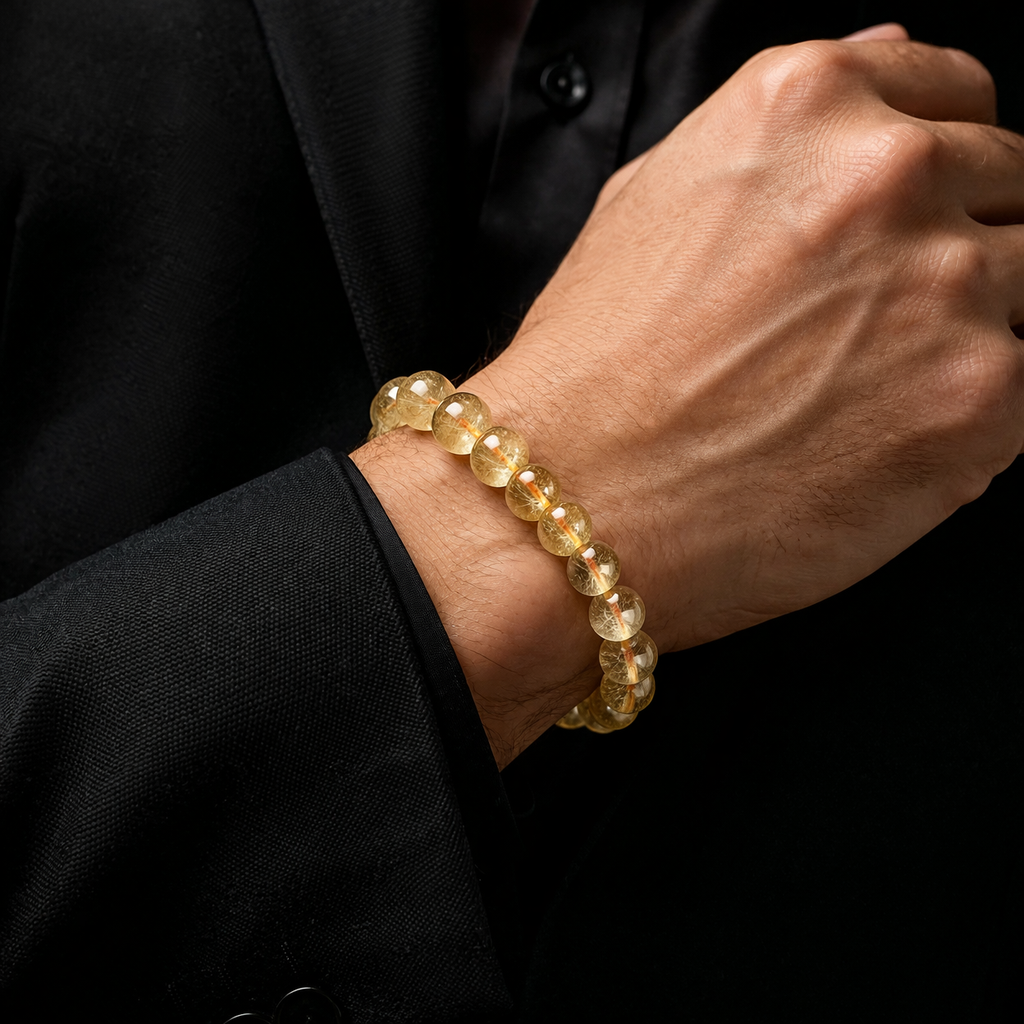 Golden Rutilated Quartz Bracelet 13mm #BR-012