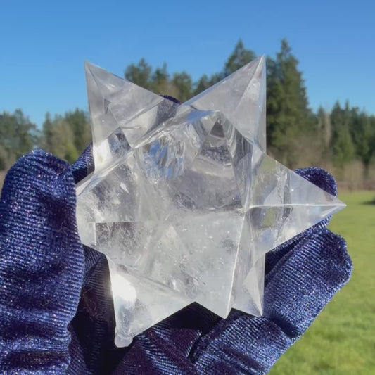 12-Point Master Merkaba Star – Clear Quartz w/🌈　マカバスター12ポイント78mm, 208g＃CQ-073